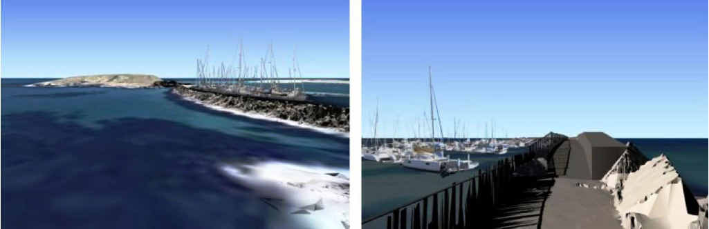 OPTION 3: Raising the crest of the sea wall and construction of a wave deflection barrier on the top of the wall. OPTION 3: Raising the crest of the sea wall and construction of a wave deflection barrier on the top of the wall.